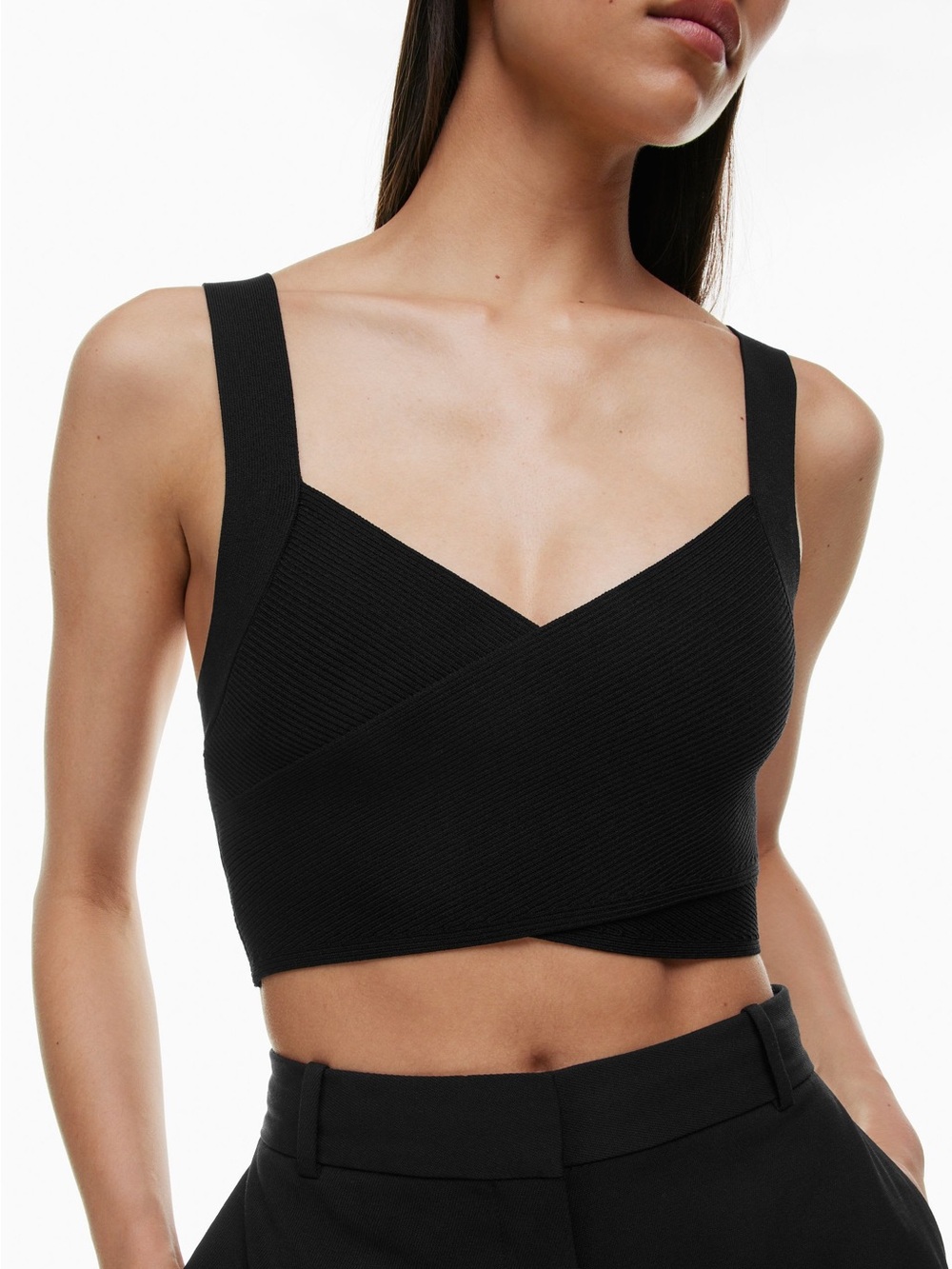 Aritzia Babaton Sculpt Knit Criss Cross Crop Top Black XS